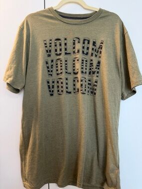 Volcom Olive Green Short Sleeve Tee with Stacked Logo